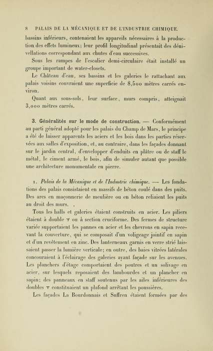 Gedruckte französische Berichtsseite darüber, wie die Paläste der Pariser Ausstellung von 1900 gebaut wurden.