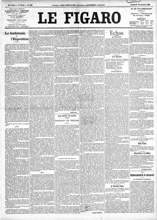 Titelseite der Pariser Zeitung Le Figaro vom Oktober 1900.