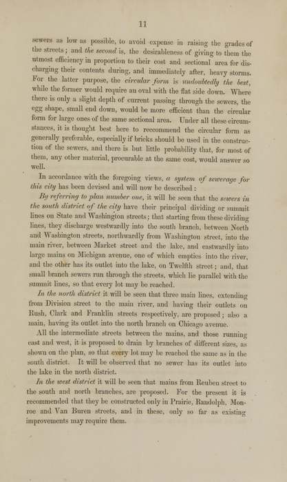 Gedruckte Textseite aus einem Chicagoer Abwasserbericht von 1855.