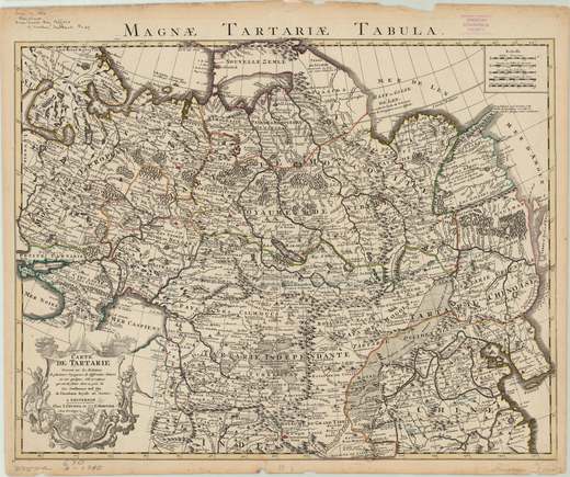 Handkolorierte Karte Asiens von 1757 mit vielen Regionalbezeichnungen, der Großen Mauer und Straßenlinien.