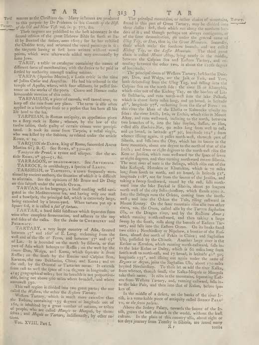 Zweispaltige gedruckte Enzyklopädieseite von 1797 mit dem Eintrag zur Tartarei.