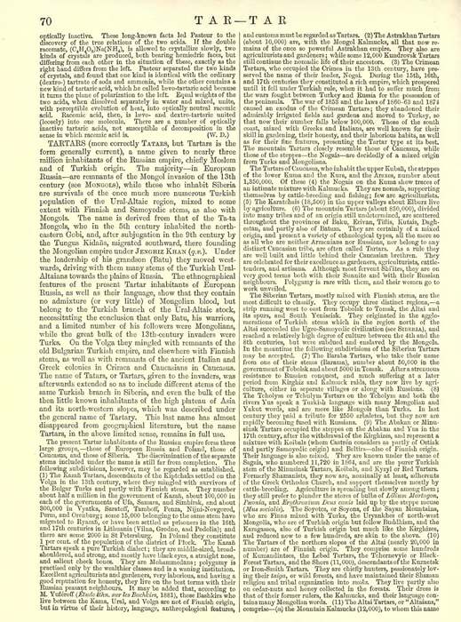 Zweispaltige gedruckte Enzyklopädieseite von 1888 mit dem Eintrag zu den Tartaren.