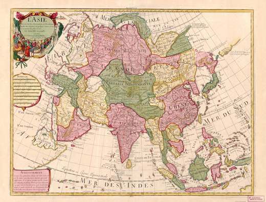 Französische Karte Asiens von 1700 mit Tartarie quer über das Innere geschrieben.