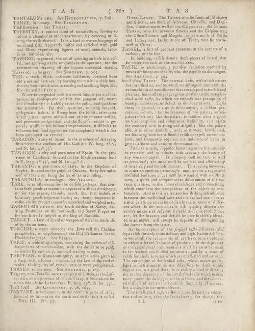 Eingescannte Enzyklopädieseite von 1771 in zwei Spalten alter Schrift, mit dem Eintrag zur Tartarei.