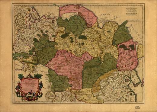 Handkolorierte französische Karte des inneren und nördlichen Asiens von 1706 mit dem Titel Carte de Tartarie.