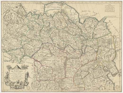 Gestochene französische Karte der Tartarei von 1706, Exemplar der Bibliothèque nationale de France.