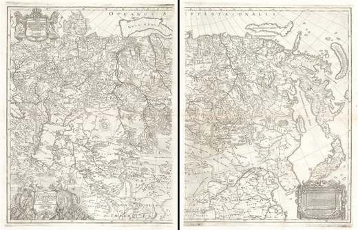 Karte der Großen Tartarei und des Russischen Reiches von 1730 mit lateinischem Titel.