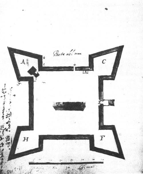 Linienplan des Castillo de San Marcos, der den Bau bis 1680 zeigt.