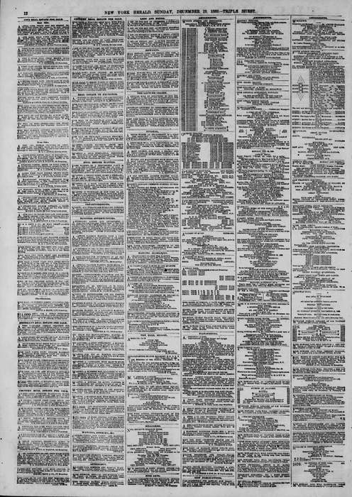 Ganze Zeitungsseite des New York Herald vom 19. Dezember 1869.