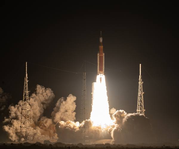 NASA's Space Launch System rocket carrying the Orion spacecraft launches on the Artemis I flight test from Launch Complex 39B at NASA's Kennedy Space Center in Florida on November 16, 2022.