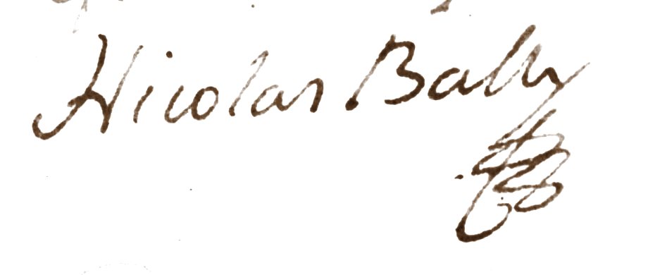 His handwritten signature, “Nicolas Bally,” with a flourished rubric beneath it