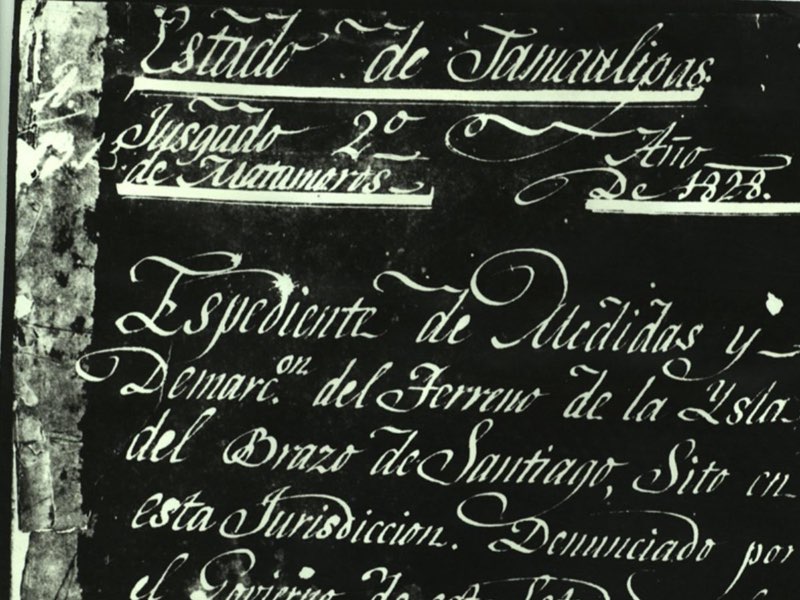 The 1828 survey file cover for Padre Island, handwritten, from the Texas General Land Office